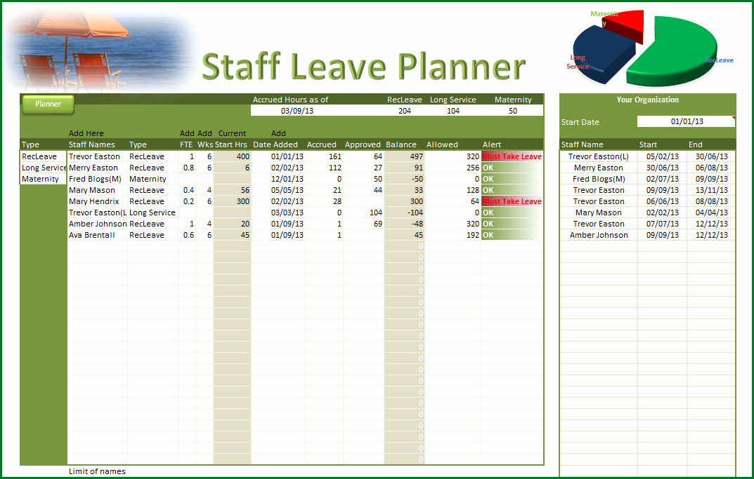 Leave Tracker Excel Template Awesome Employee Vacation Planner Template Excel