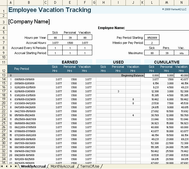 Leave Tracker Excel Template Best Of Vacation Accrual and Tracking Template with Sick Leave Accrual