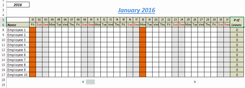 Leave Tracker Excel Template Unique Excel Holiday Calendar