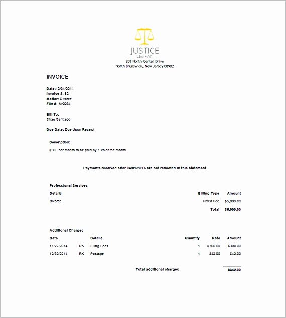 Legal Invoice Template Word Inspirational attorney Invoice Template