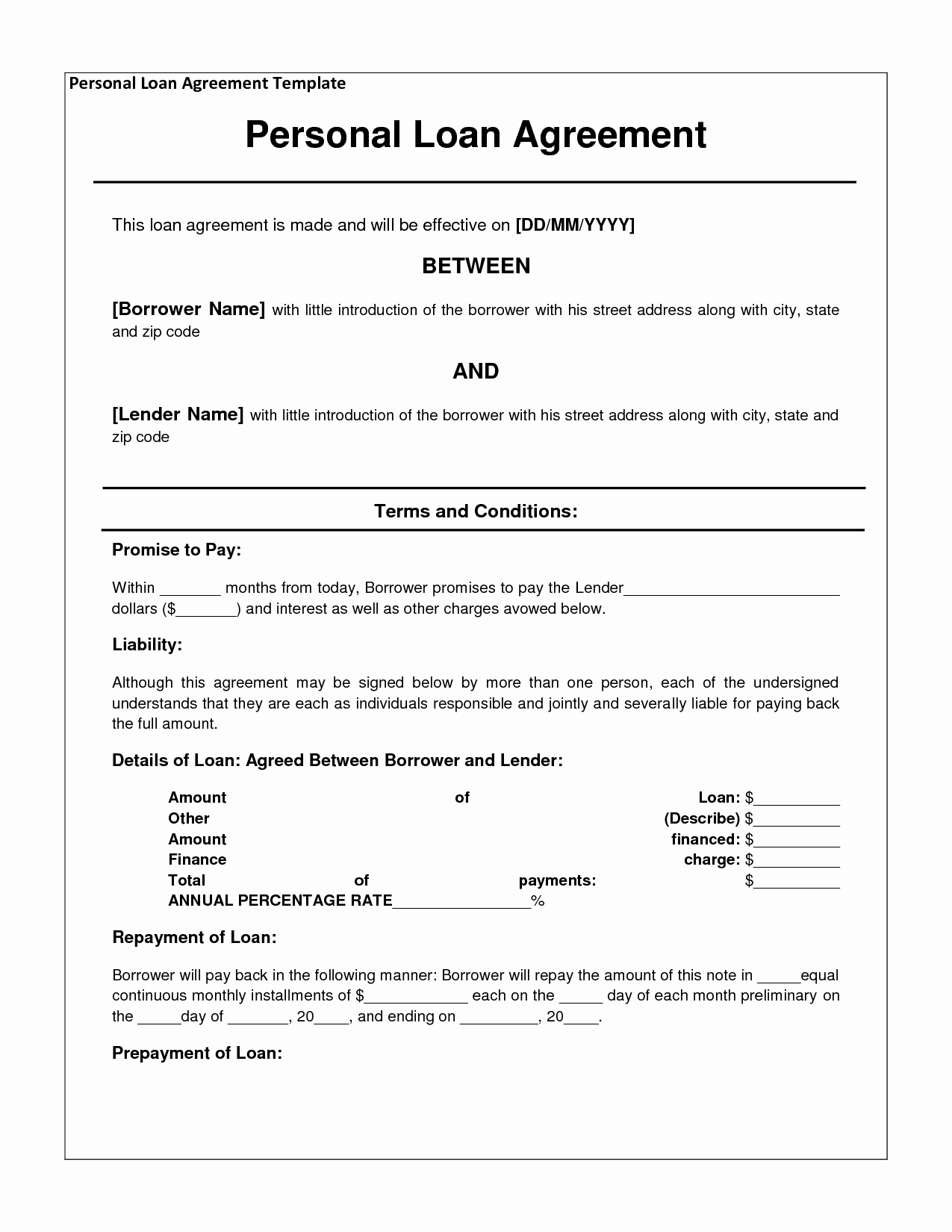Lending Money Contract Template Free Unique Template Loan Agreement
