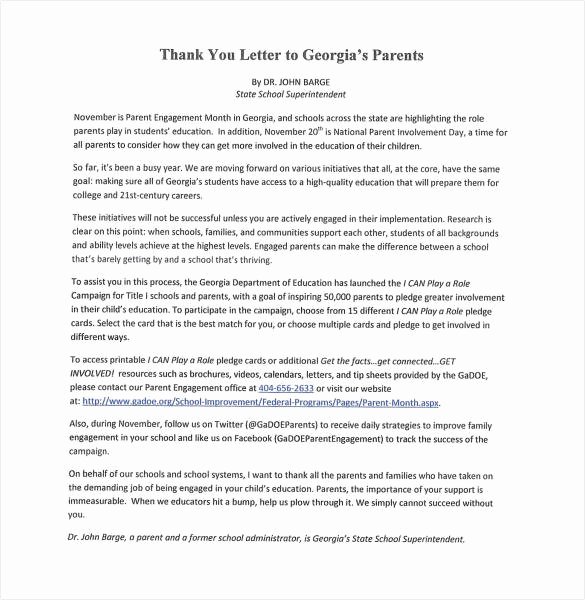 Letter to Parent Template Beautiful 6 Thank You Letter to Parents Pdf Doc