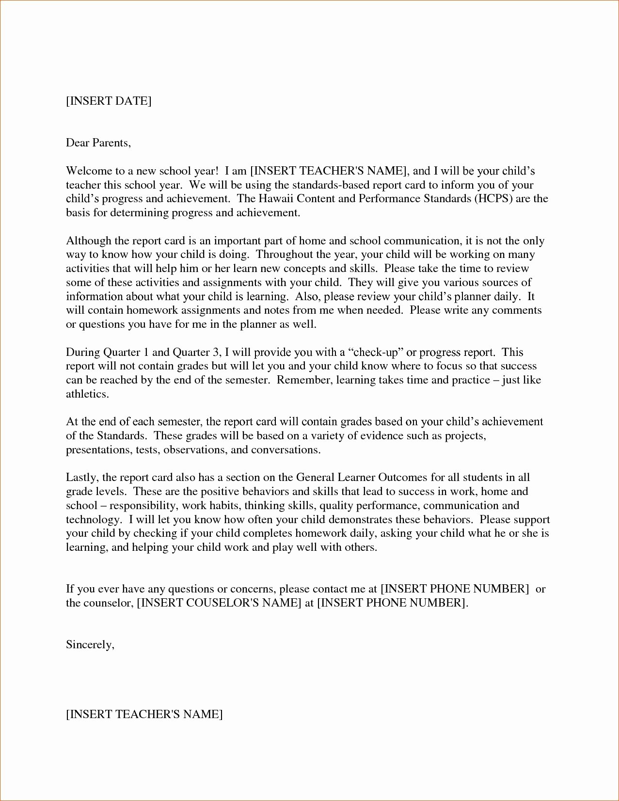 Letter to Parent Template Inspirational Teacher Wel E Letter to Parents Template Samples