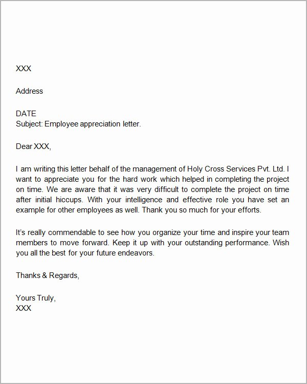 Letters Of Appreciation Template Luxury Appreciation Letter to Employee Employee Appreciation