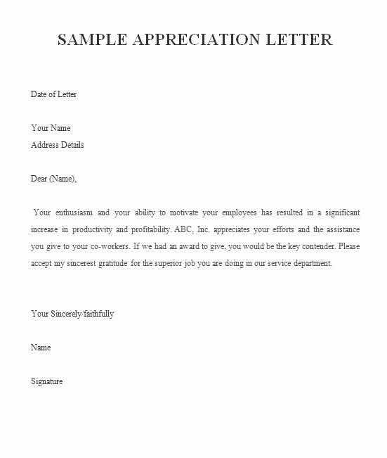 Letters Of Appreciation Template Unique Appreciation Letter Free Sample Letters