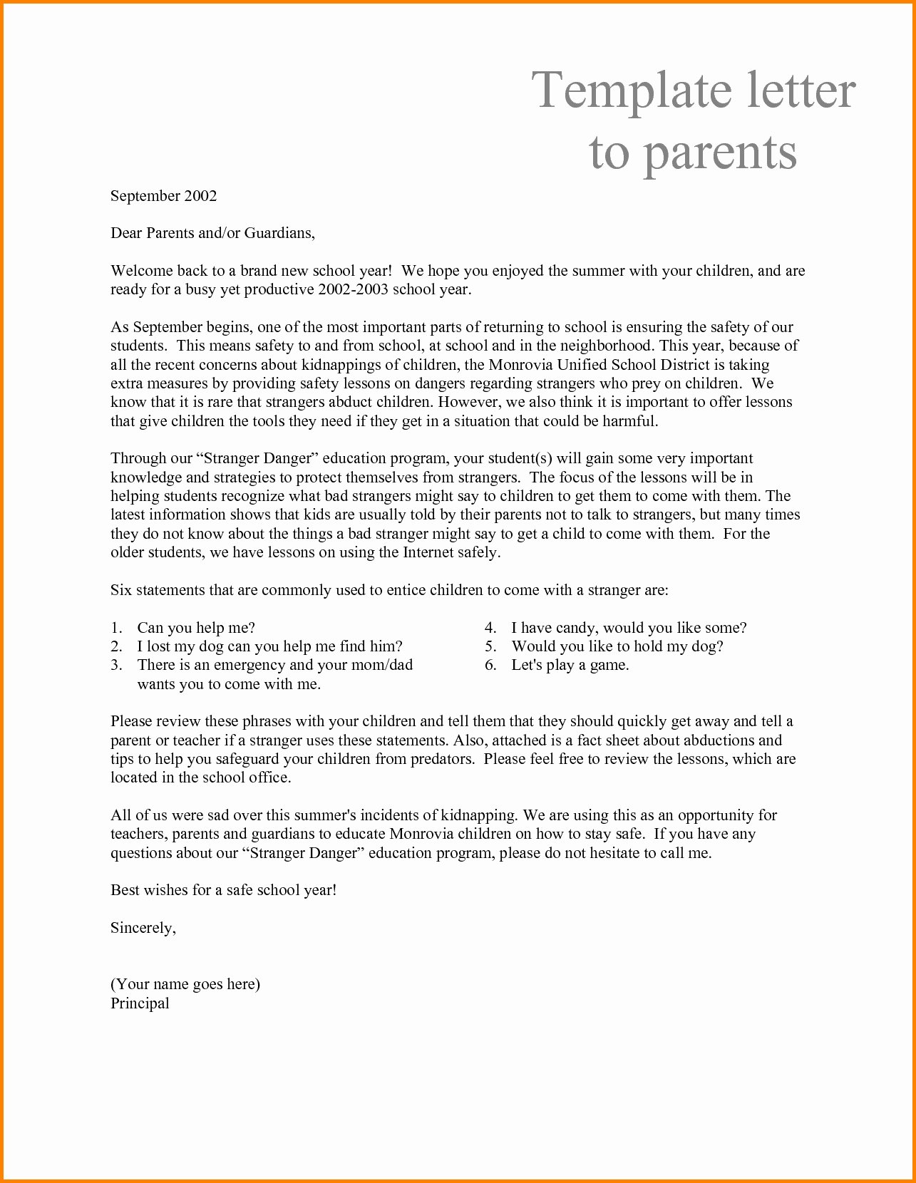 Letters to Parents Template New Daycare Letter to Parents Template Collection