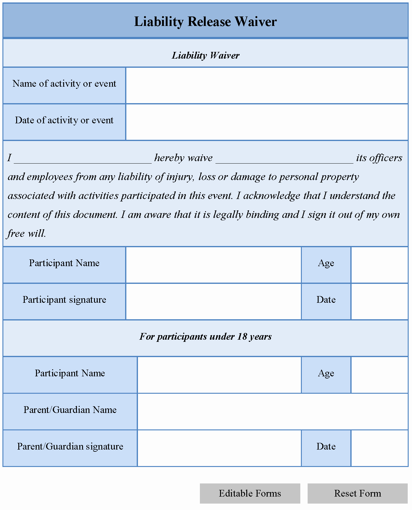 Liability Waiver form Template Free Best Of General Liability Waiver form Free Printable Documents