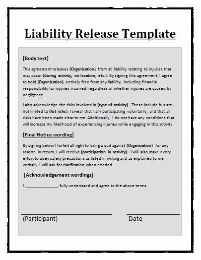 Liability Waiver form Template Free Inspirational Liability Waiver Template