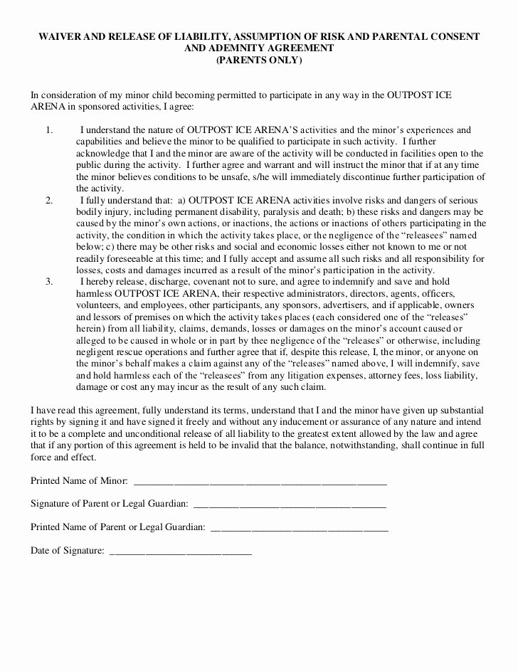 Liability Waiver form Template Free Luxury Free Printable Release and Waiver Liability Agreement