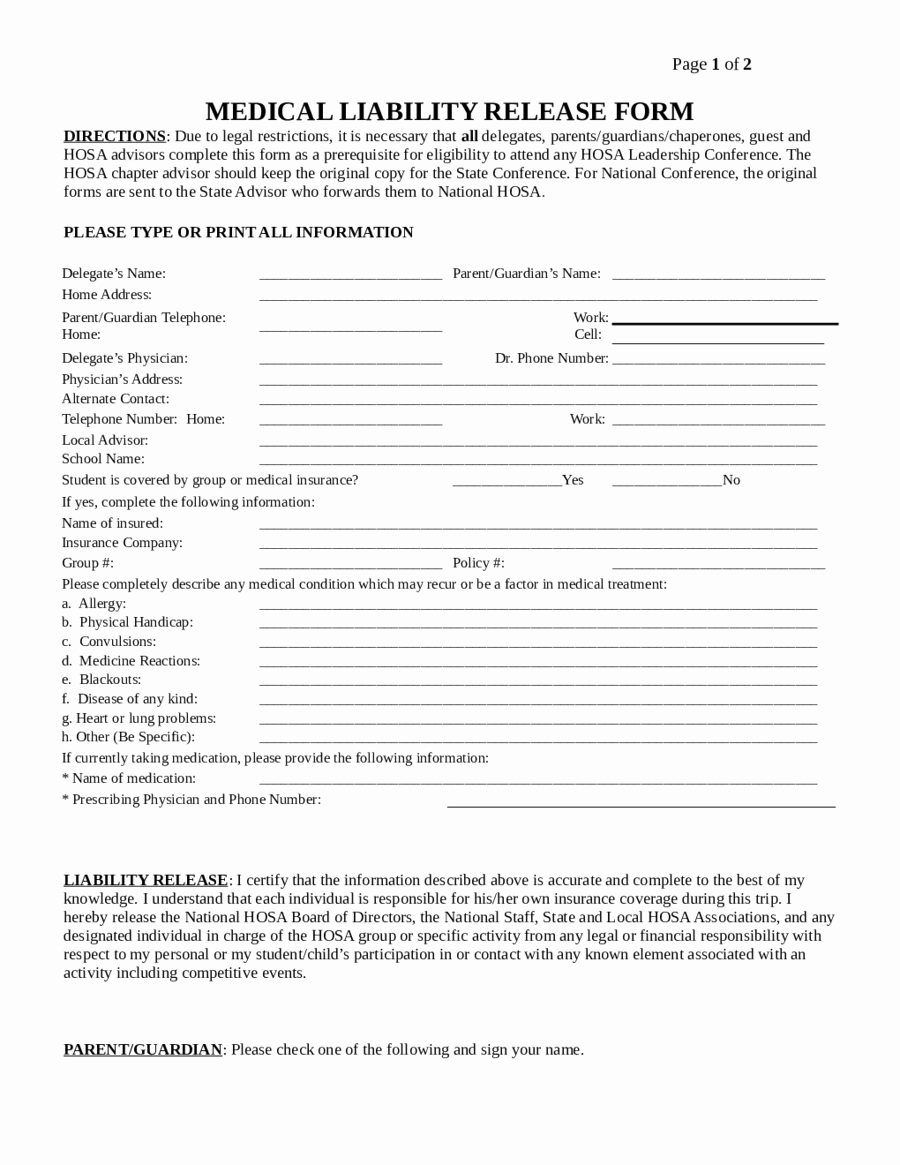 Liability Waiver form Template Free Unique Liability Release form Template