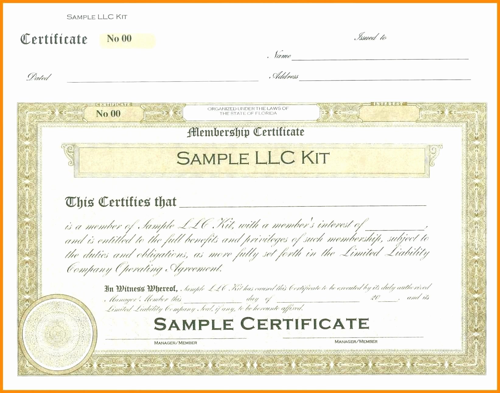 Llc Member Certificate Template Luxury Template Llc Membership Certificate Template Certificates