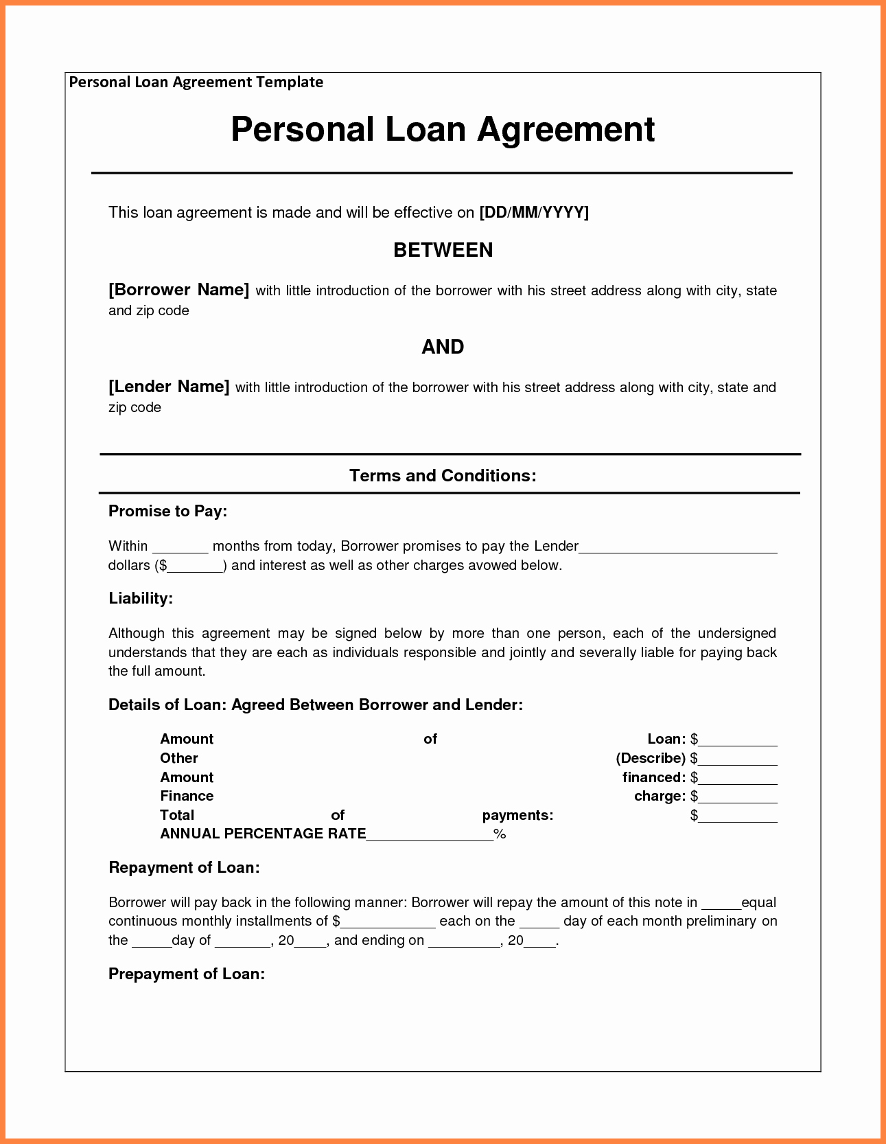 Loan Agreement Between Friends Template Inspirational 4 Personal Loan Agreement Template Between Friends