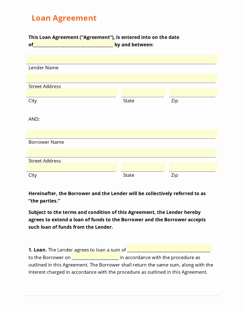 Loan Contract Template Free Unique top 5 Free Loan Agreement Templates Word Templates