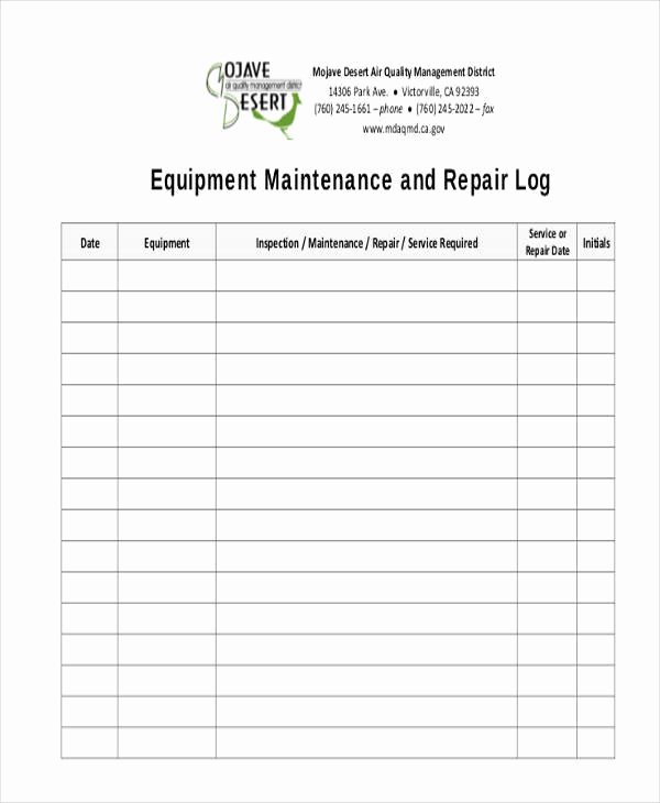 Machinery Maintenance Log Template Best Of 34 Free Log Sheet Samples &amp; Templates
