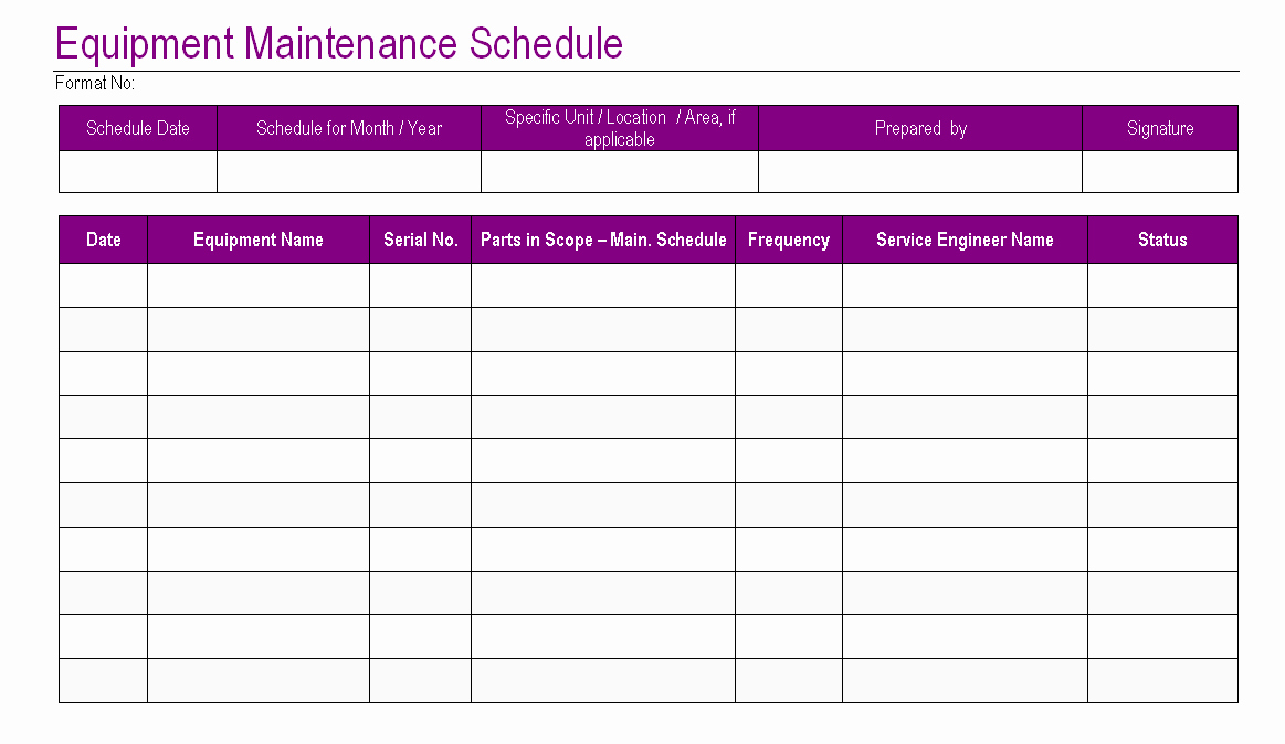 Machinery Maintenance Log Template Luxury Equipment Maintenance Schedule Template Excel