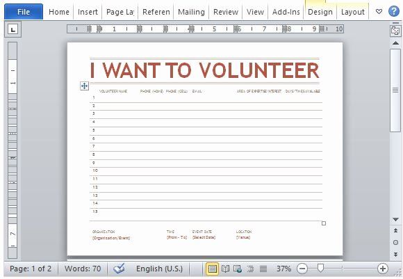 Mailing List Template Word Elegant Volunteer Sign Up Sheet Template for Word