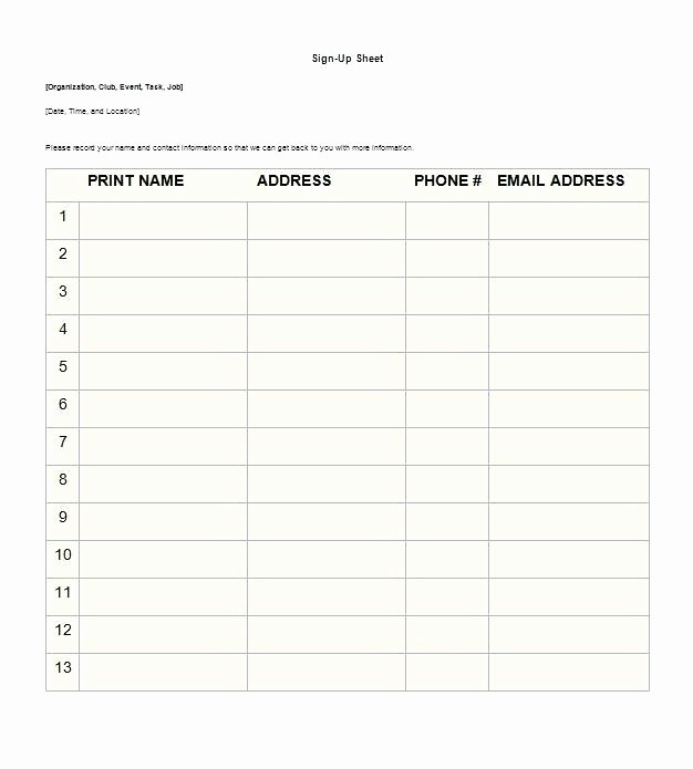 Mailing List Template Word New Sign Up Template Sheet In Templates Word Excel Relevant