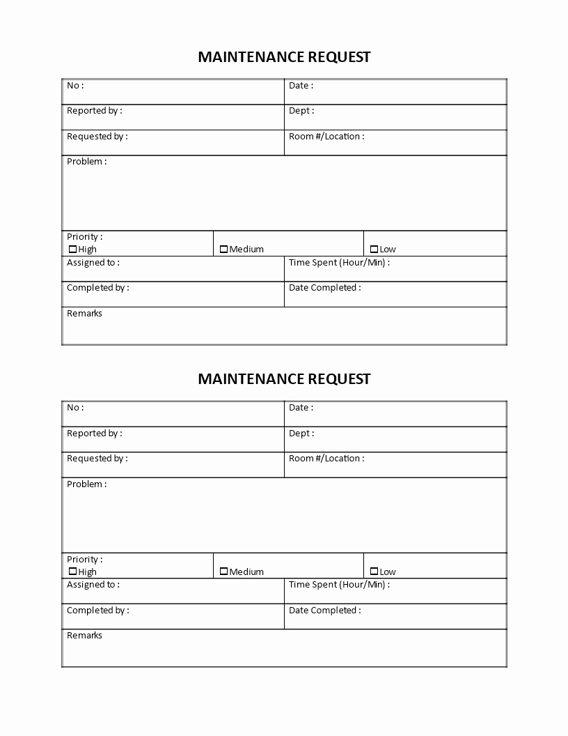 Maintenance Request form Template Luxury Free Hotel Maintenance Request Template
