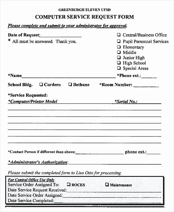 Maintenance Request form Template New Service form Template