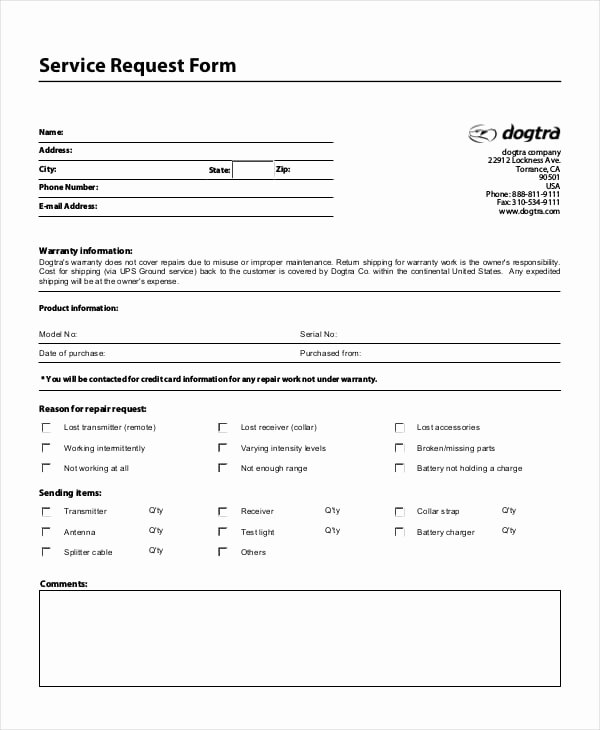 Maintenance Request form Template New Service Request form Templates