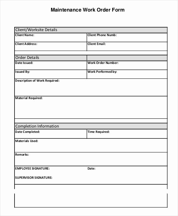 Maintenance Work order Template Excel Elegant 11 Work order forms Free Samples Examples format