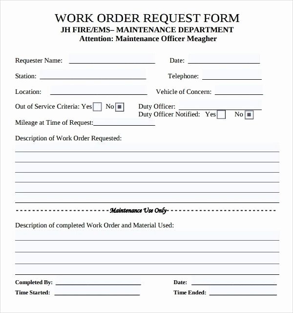 Maintenance Work order Template Inspirational Printable Maintenance Work order forms