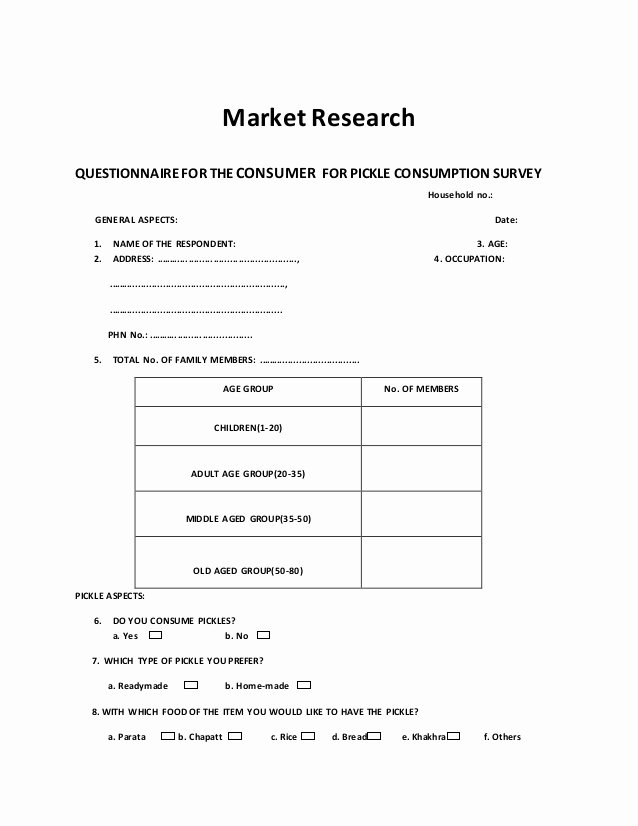 Market Research Survey Template New Pickle Study Questionnaire