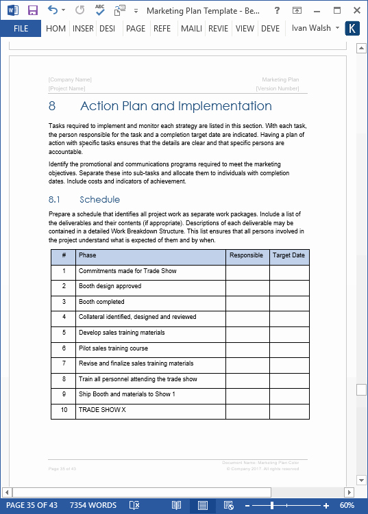 Marketing Action Plan Template Excel Lovely Marketing Plan Template – 40 Page Ms Word Template and 10