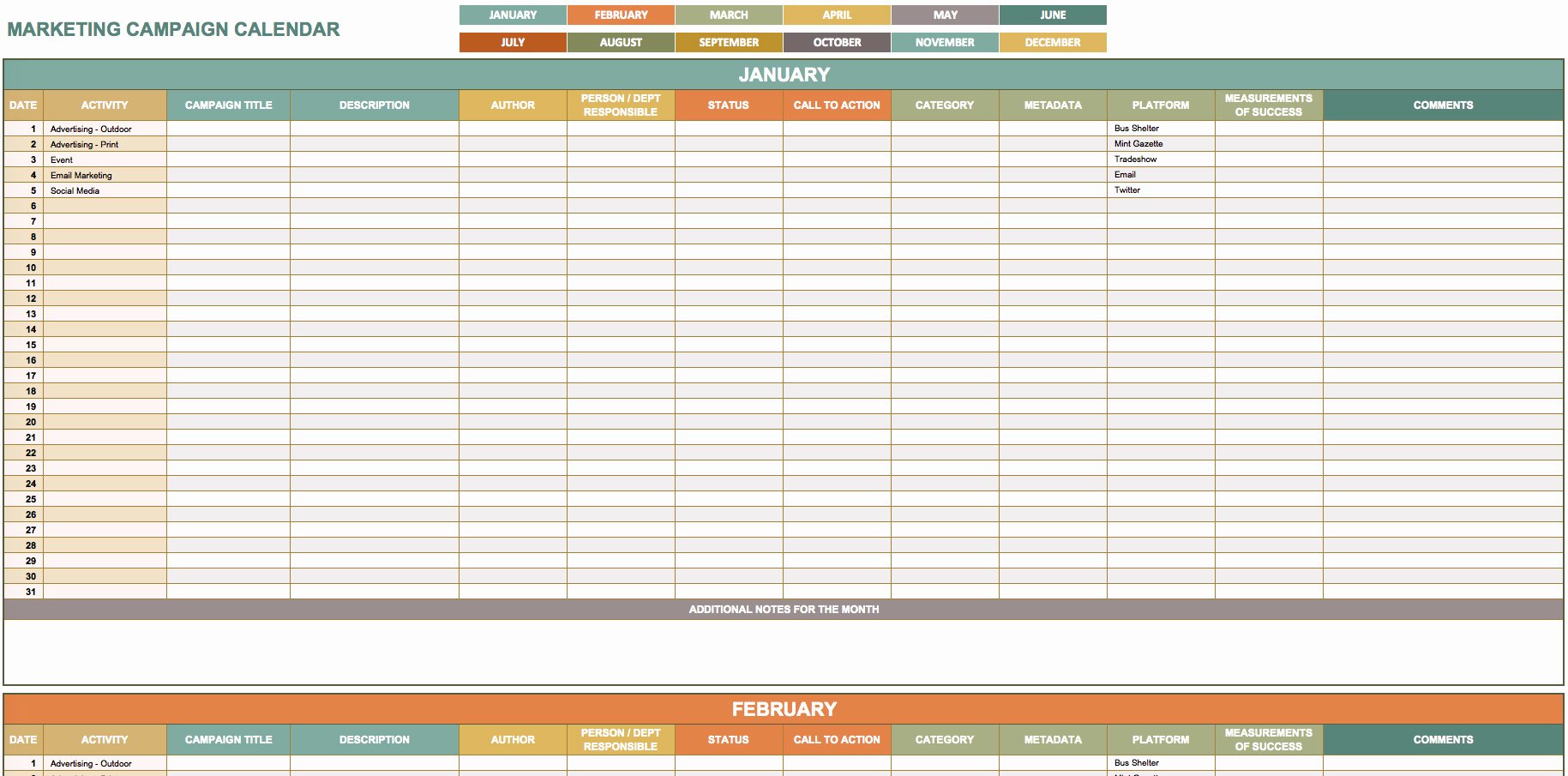 Marketing Calendar Template Excel Best Of 9 Free Marketing Calendar Templates for Excel Smartsheet