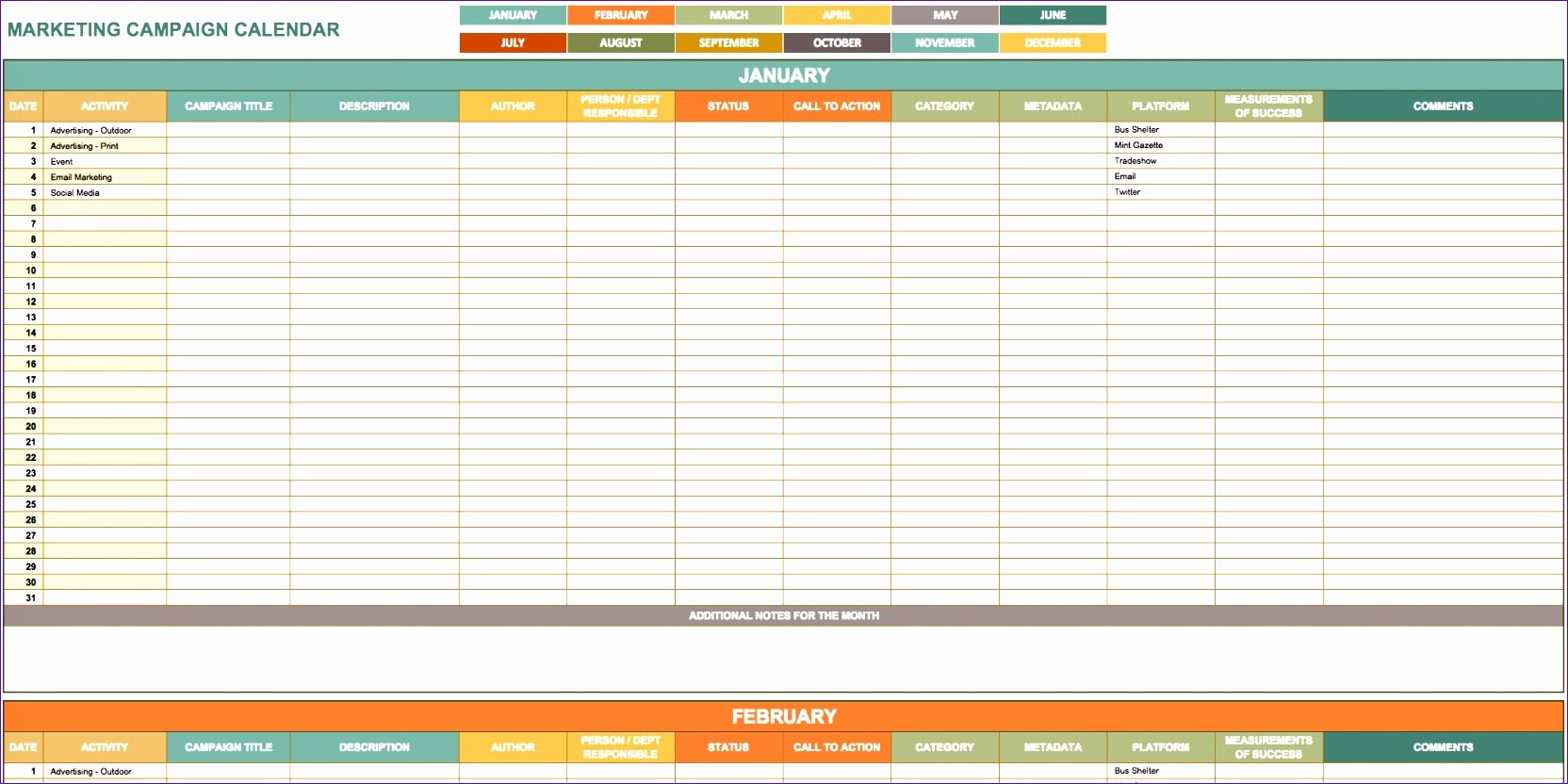 Marketing Calendar Template Excel Elegant 6 Media Schedule Template Excel Exceltemplates