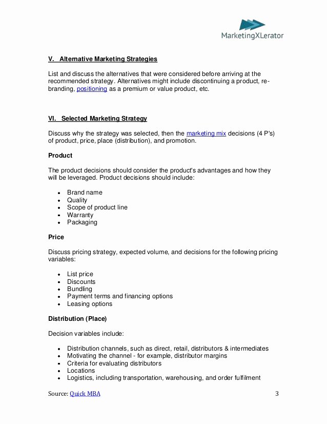 Marketing Plan Outline Template Unique Basic Marketing Plan Template by Quickmba