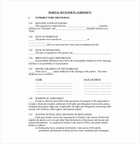 Marriage Settlement Agreement Template Beautiful 11 Divorce Agreement Templates – Free Sample Example