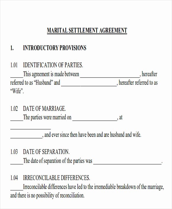 Marriage Settlement Agreement Template New 10 Sample Divorce Agreements