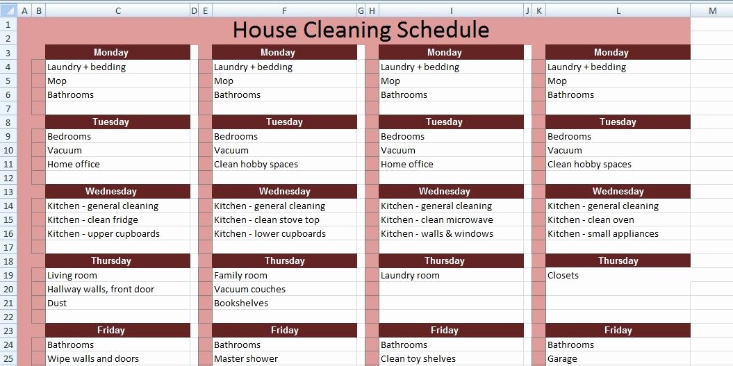 Master Cleaning Schedule Template Elegant Get House Cleaning Schedule Template Xls