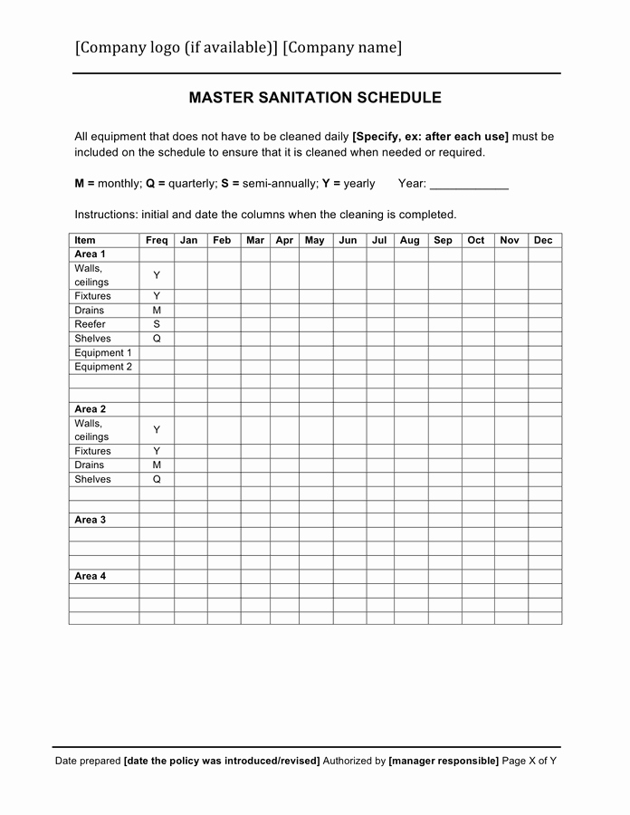 Master Cleaning Schedule Template Luxury Master Sanitation Cleaning Schedule Template In Word and