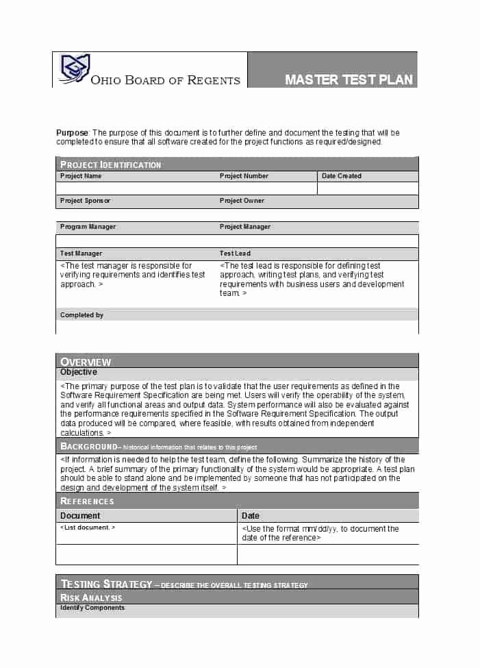 Master Test Plan Template New Resume Templates Ideas Test Plan Template – Cafedesignfo