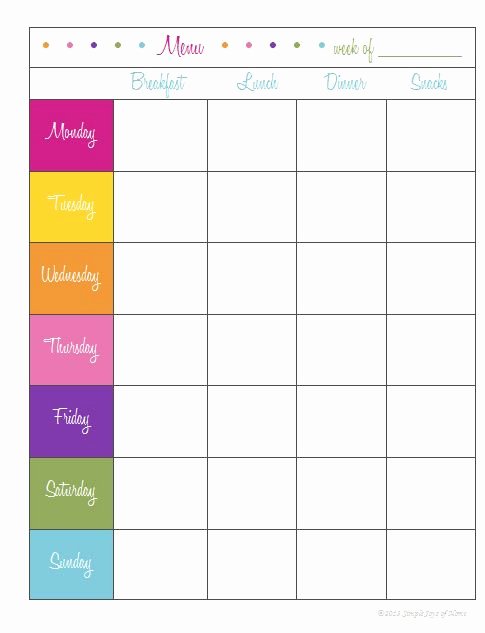 Meal Plan Calendar Template Awesome Family Weekly Menu Template