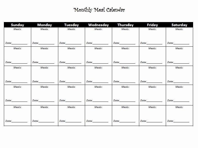 Meal Plan Calendar Template Unique Meal Calendars