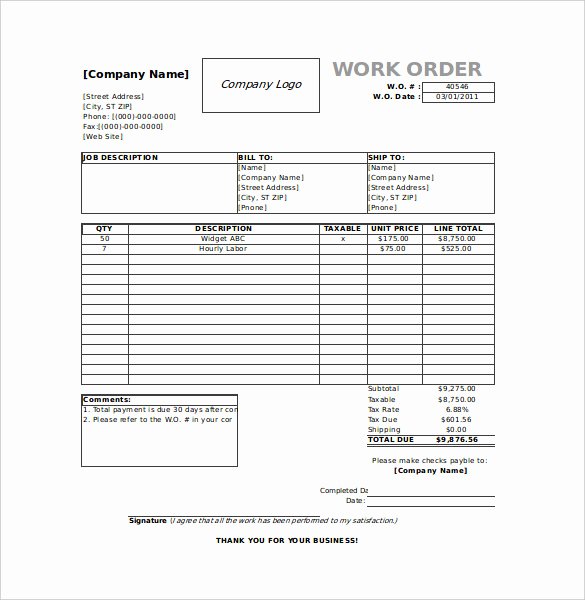 Mechanic Work order Template Awesome Shop Repair order Template