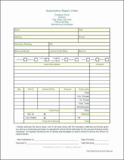 Mechanic Work order Template Lovely Extra Work order form Template Printable Best Word