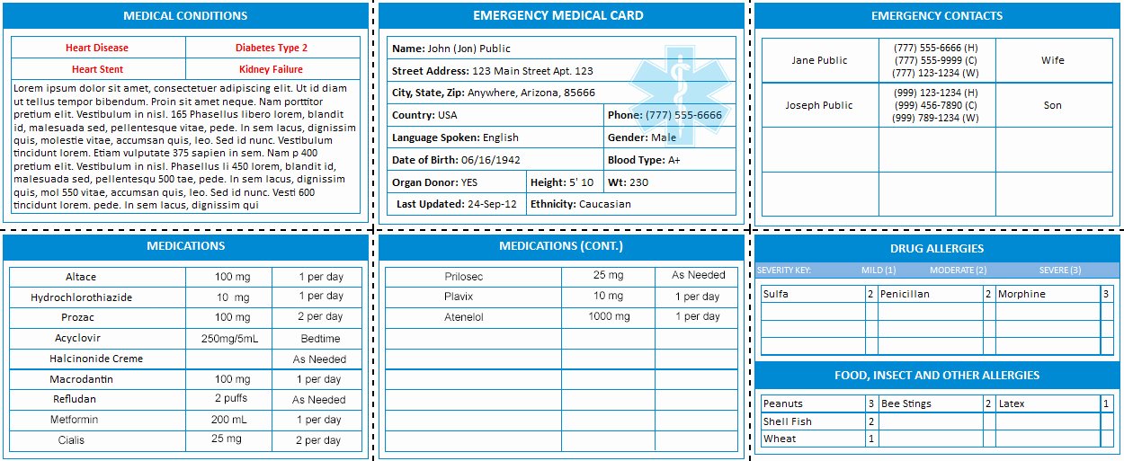 Medical Alert Card Template Awesome Emc Wallet Cards Sample