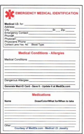 Medical Alert Card Template Inspirational Free Printable Medical Id Cards