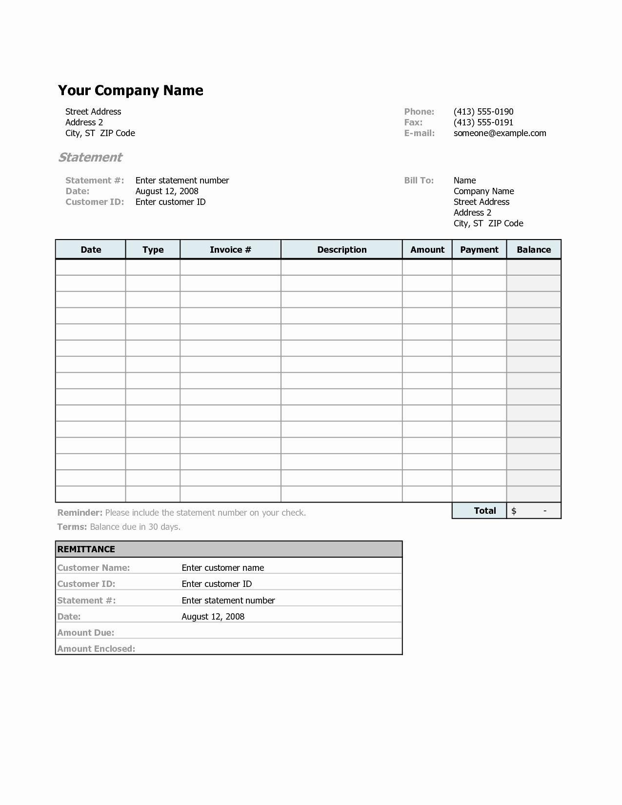 Medical Bill Statement Template Inspirational Free Printable Billing Statement Excel Template for Your