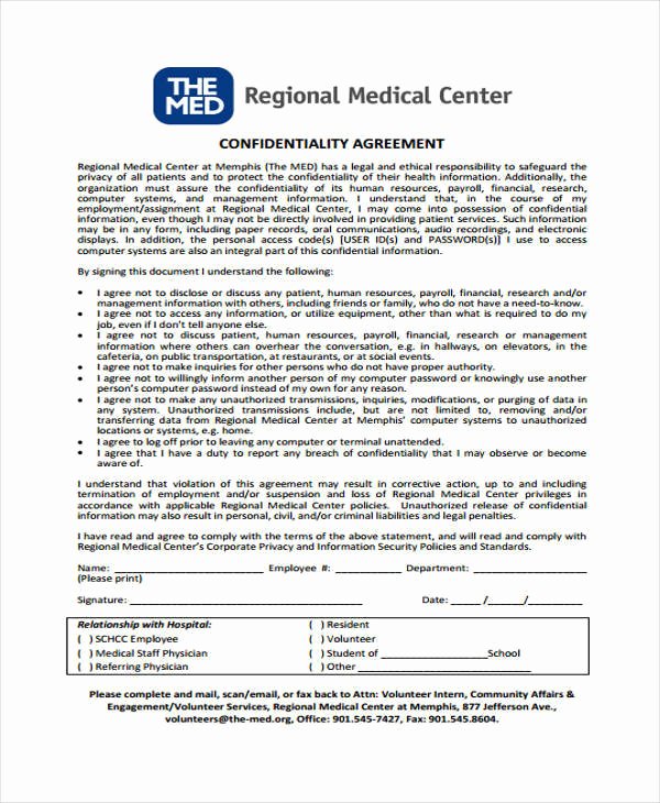 Medical Confidentiality Agreement Template Elegant 11 Medical Confidentiality Agreement Free Word Pdf
