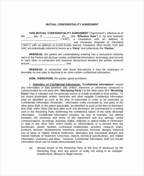 Medical Confidentiality Agreement Template Elegant 9 Medical Confidentiality Agreements Doc Pdf