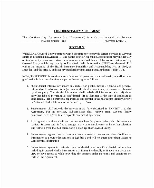 Medical Confidentiality Agreement Template Inspirational 9 Medical Confidentiality Agreements Doc Pdf