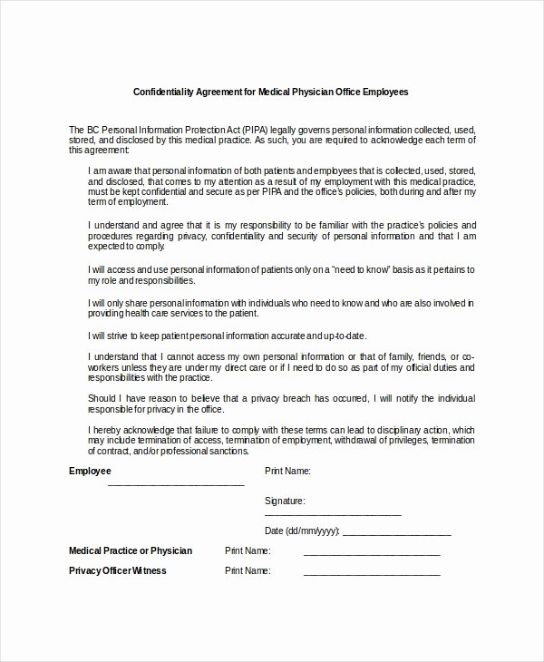 Medical Confidentiality Agreement Template Lovely 10 Medical Confidentiality Agreement Templates – Free