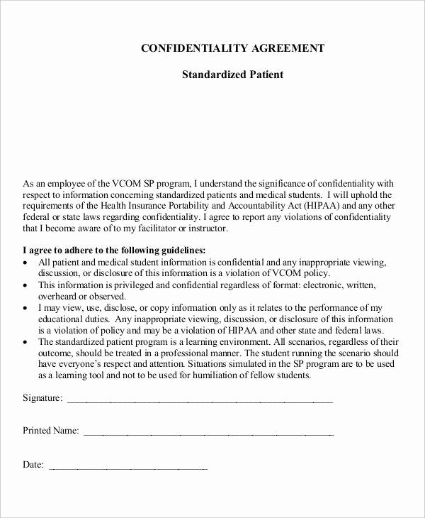 Medical Confidentiality Agreement Template Unique 7 Patient Confidentiality Agreements – Free Sample