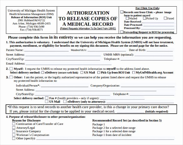 Medical Record form Template Elegant 8 Generic Medical Records Release form