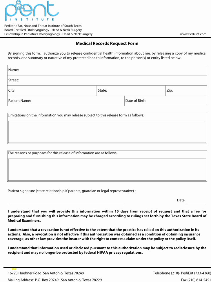 Medical Record form Template Fresh 95 Medical Records Request form Generic Medical Release
